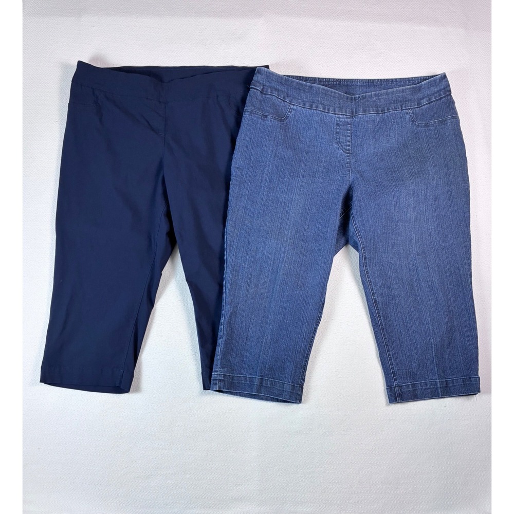 Slim-sation Pull On Capri Pants Bundle Denim Navy Blue Stretch Casual 18W